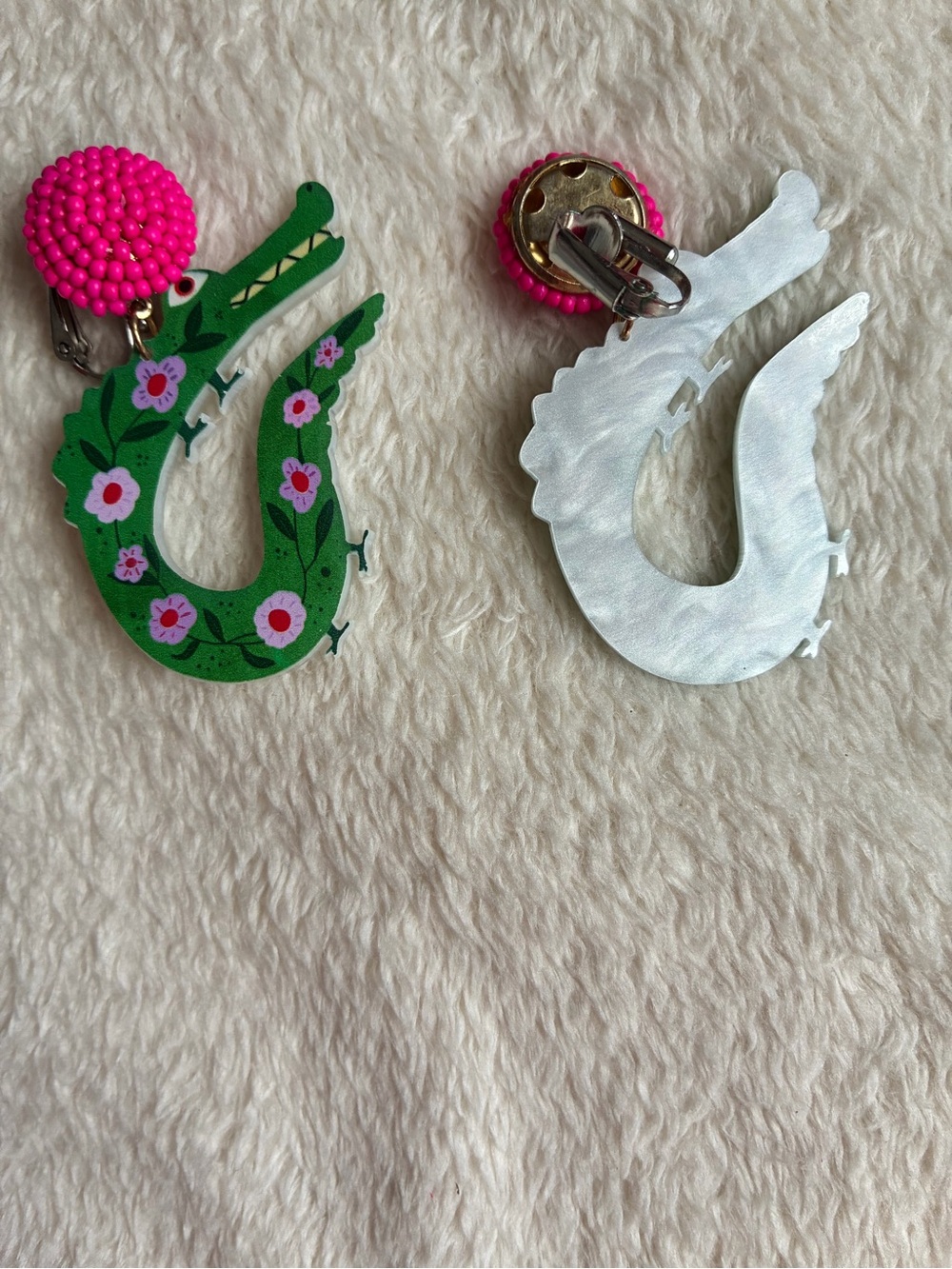 Green Floral Alligator Drop Earrings - Women Accessories